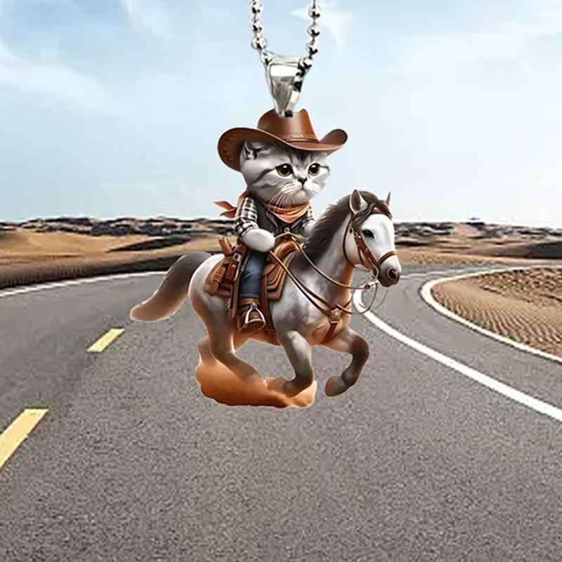 チャーム デニム アクリル 乗馬 猫 動物モチーフ キーホルダー キーリング 車載オーナメント カーアクセサリー クリスマスツリー飾り インテリア ホームデコレ...