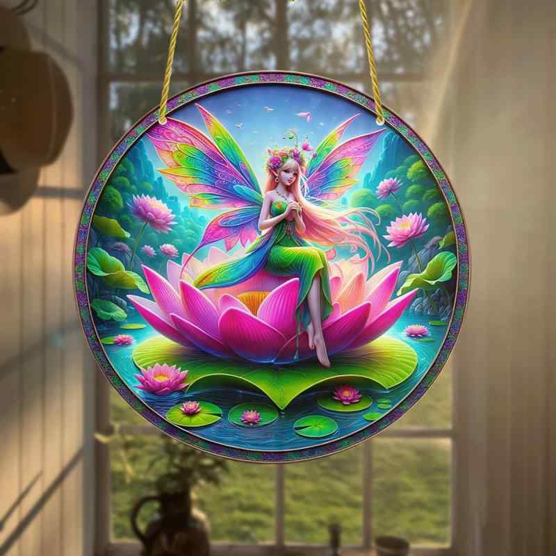 オーナメント 蓮の妖精 サンキャッチャー 太陽キャッチャー アクリル製 窓飾り 屋外 庭園 玄関 ポーチ 吊り下げ デコレーション インテリア雑貨 おしゃれ 光...