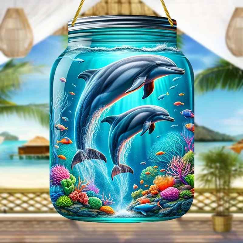 インテリアプレート 海洋 海豚 イルカ アクリル 飾り板 リゾート ビーチハウス バスルーム 自然愛好家 マリンテイスト デコレーション サイン(x2)