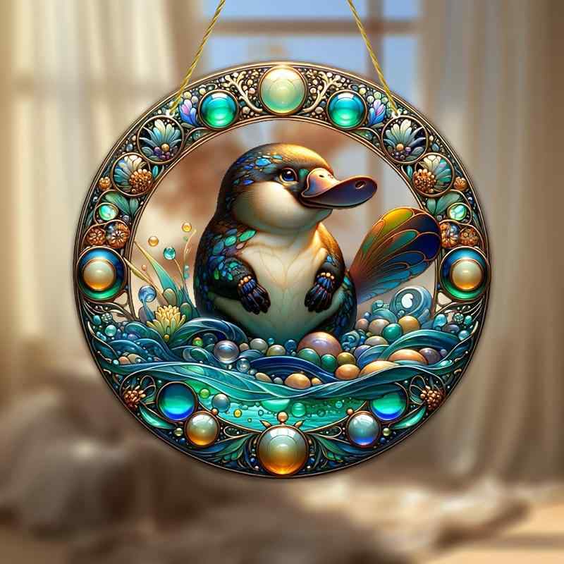 オーナメント カモノハシ 動物モチーフ サンキャッチャー アクリル製 ステンドグラス風 カラフル 光反射 吊り下げ 飾り 窓辺 玄関 庭 寝室 インテリア装飾(...