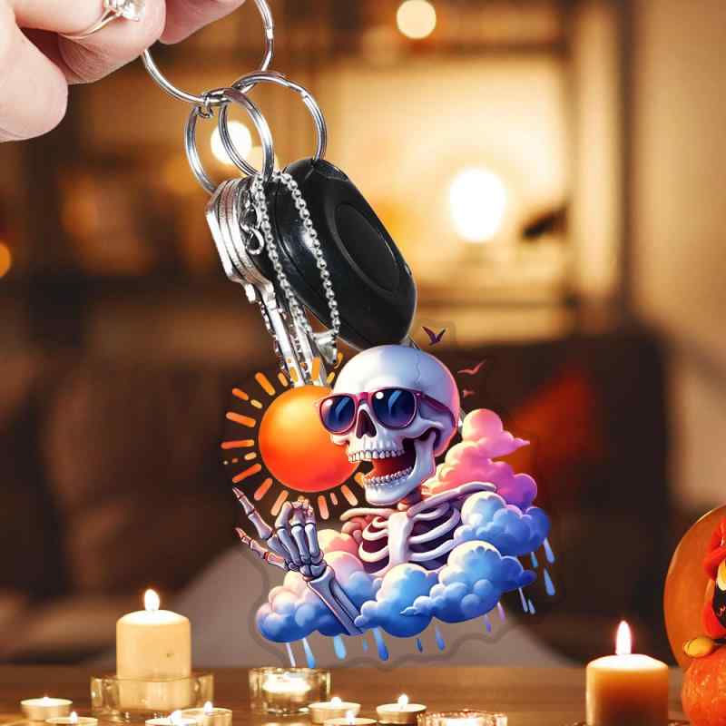 キーホルダー ハロウィン スカル 太陽 雲 アクリル 防水 耐久性 バッグチャーム ストラップ ユニーク ポップ(x2)