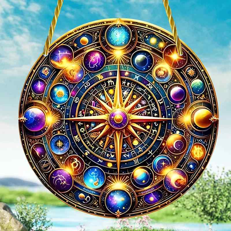 オーナメント アクリル 神秘的 カラフル 宇宙 天体記号 惑星 窓飾り 吊り下げ装飾 車内 車用 カーアクセサリー ポップ レトロアート 星 月 雲柄 インテリ...