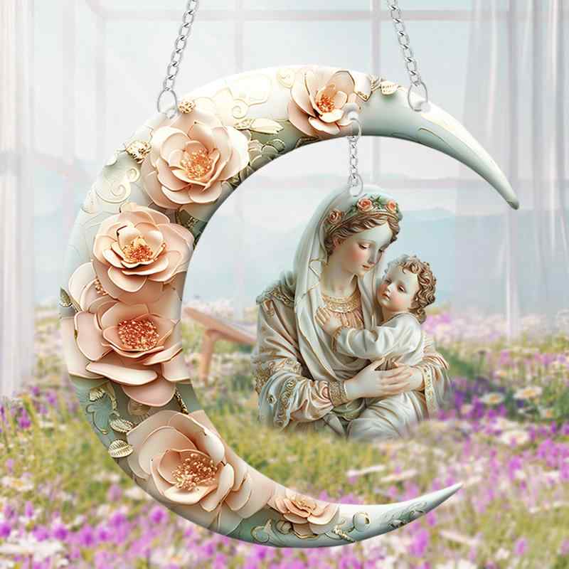 吊り飾り 母の日ギフト クリスマスプレゼント 天使 妖精 優しい母 癒し アクリル 三日月 レトロ 窓 デコレーション ドアプレート 車内装飾(x2)