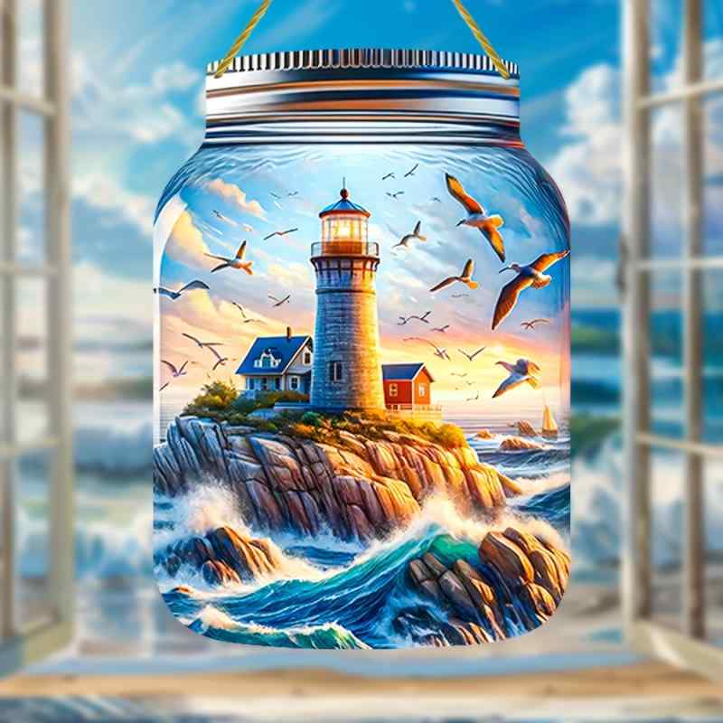 ウォールデコ ロックコースト アクリル製 灯台 オブジェ ライトハウス 飾り オフィス 海辺 屋外 玄関 ポーチ 壁掛け ウォールアート インテリア 雑貨(x2...