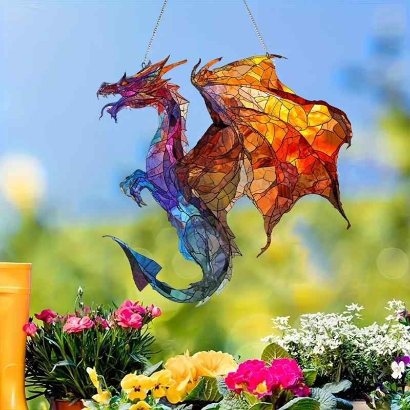 オーナメント アクリル 火竜 ドラゴン カートゥーン風 サンキャッチャー 吊り下げ ハンギング ファンタジー 華やか 窓 庭 玄関 ポーチ 車内 装飾 飾り かわいい(x2)