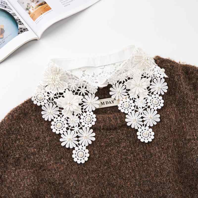 付け襟 レディース ビーズ刺繍 スタッズ 繊細なレース飾り フリルつけ襟 高級感 ニット セーター インナー 重ね着 ポリエステル素材 カジュアル オフィス ホ...