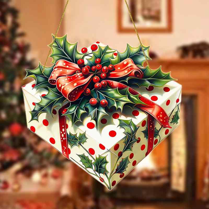 オーナメント クリスマス ヒイラギ ベリー アクリル レトロ おしゃれ かわいい 窓飾り 壁飾り 吊り下げプレート インテリア雑貨 車載装飾品 デコレーション(x2)