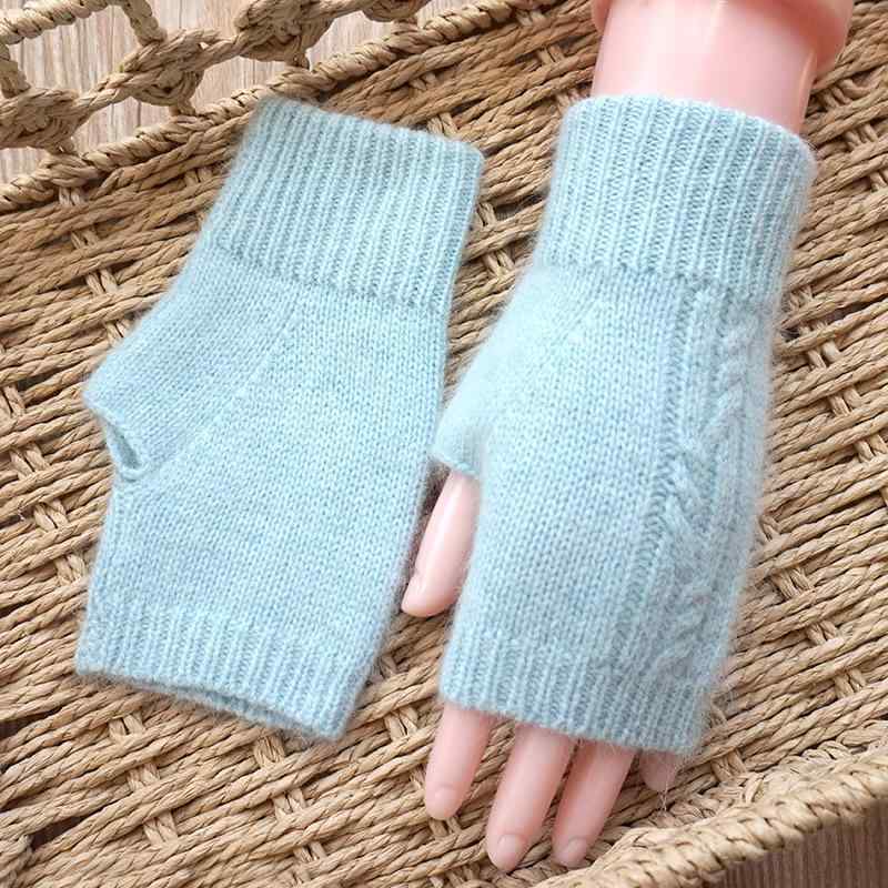 手袋 レディース 指なし オープンフィンガー グローブ ラビットウール ニット ショート丈 ハーフ丈 防..