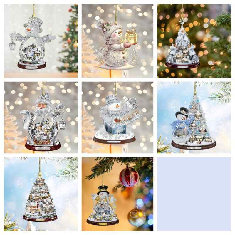 チャーム クリスマス 冬 スノーマンモチーフ サンタ帽 雪の結晶 アクリル製 クリスタル調 キラキラ キーホルダー キーリング バッグチャーム リュック 車内アクセサリー オーナメント(x2)