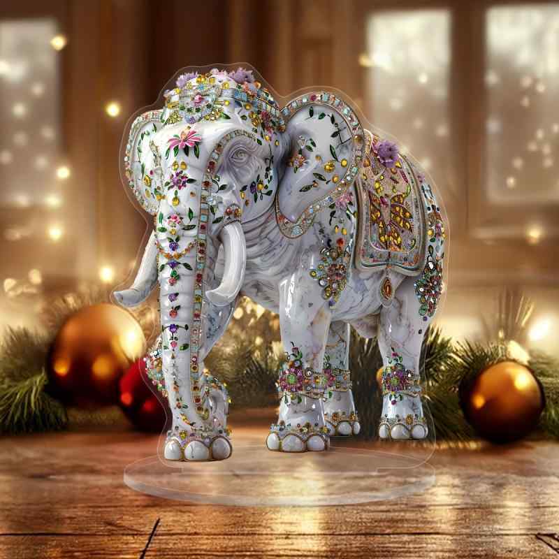置物 ホワイト 白 宝石 陶磁器 セラミック エレファント ゾウ 動物 アニマル アクリル製 卓上 オフィス..