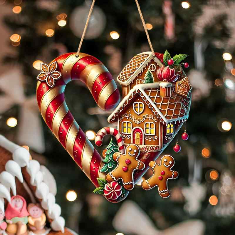 オーナメント クリスマス ジンジャーブレッドマン ハート型 かわいい アクリル製 窓 壁掛け 玄関 リビ..