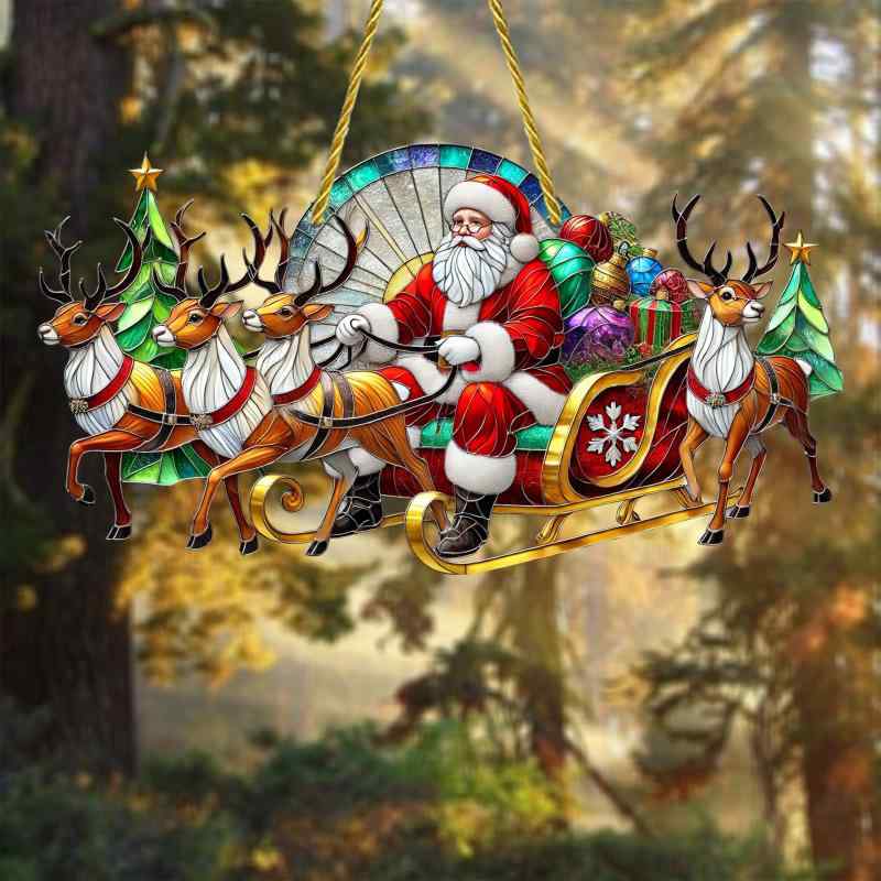 オーナメント クリスマス ホリデー サンタクロース トナカイ隊 アクリル製 サンキャッチャー 窓辺 車内 吊り下げ スタイリッシュ 装飾 デコレーション インテリア雑貨(x2)