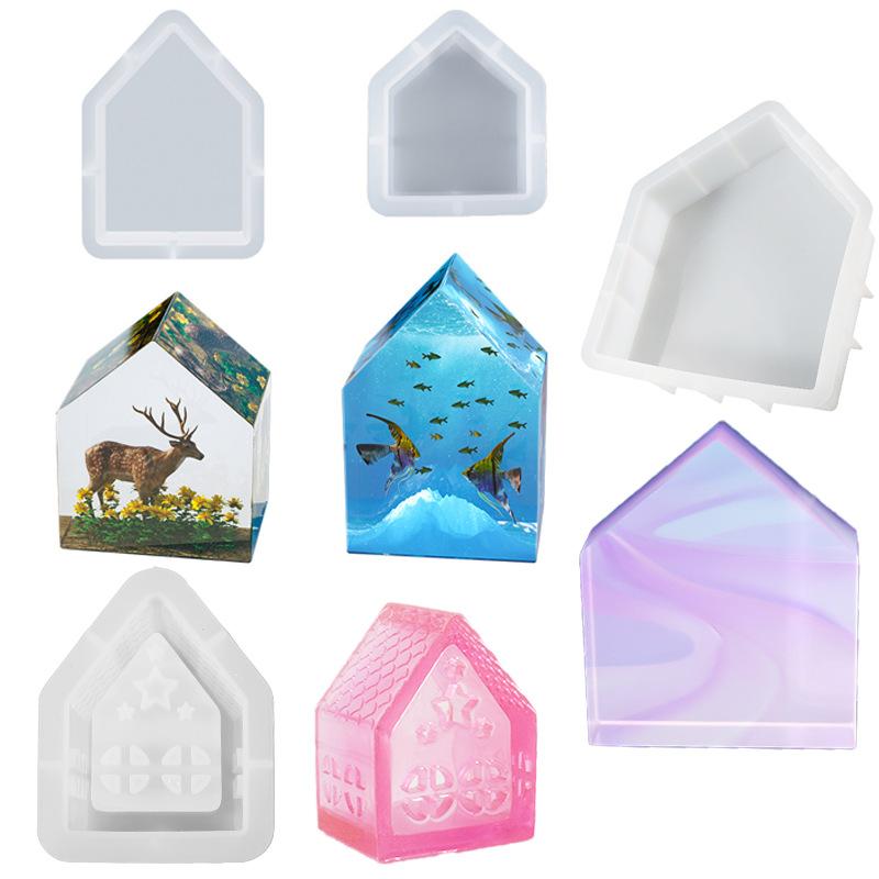 シリコンモールド DIY 小屋 石膏 レジン エポキシ樹脂 ナイトライト ドライフラワー 置物 標本 ヨーロピアン ハウス 手作り クラフト ハンドメイド 雑貨 ミニチュア おしゃれ ホワイト 型(x2)