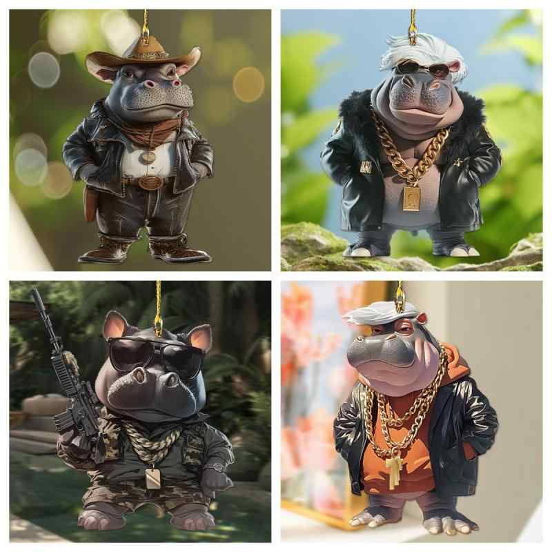 キーホルダー カバ 動物 アクリル製 かわいい カートゥーン風 キュート オーナメント バッグチャーム ..