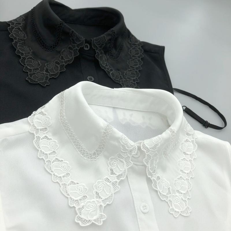 付け襟 ローズモチーフ フリル レース カットワーク 尖襟 シャープカラー シフォン素材 Vネック カーディガン ブラウス レイヤード 重ね着 エレガント 上品...