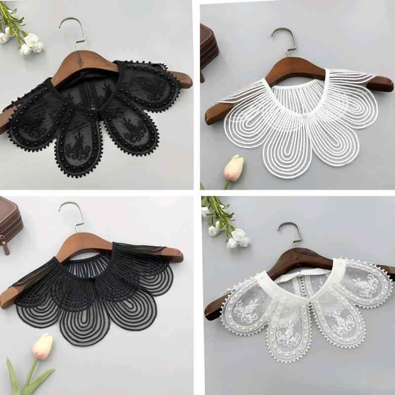 付け襟 ショール レディース 女性用 秋冬 花柄 繊細 刺繍 レース エレガント 上品 ポリエステル 白 黒 ..