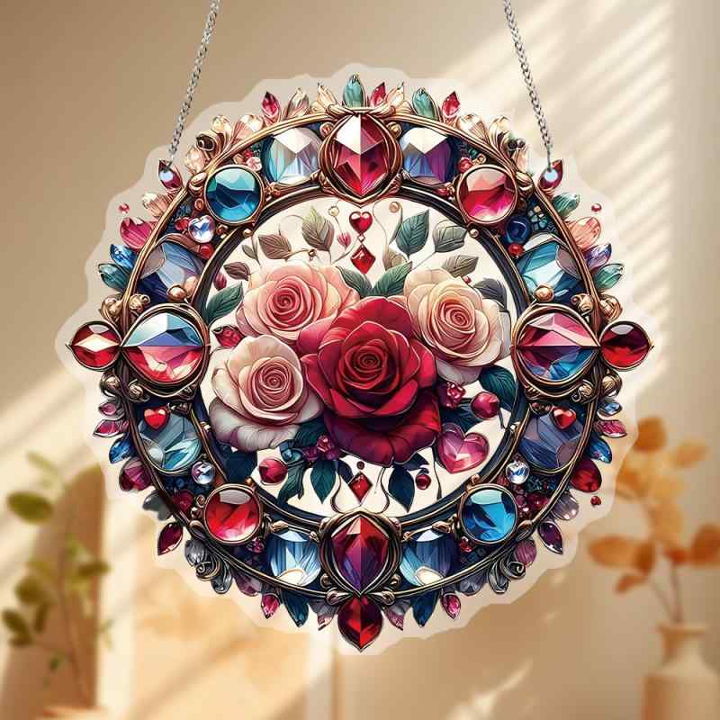 吊り下げ飾り バレンタイン 丸型 アクリル製 チェーン付き 防水 耐久性 リビング 窓 玄関 ドア インテリア雑貨 オーナメント デコレーション(x2)