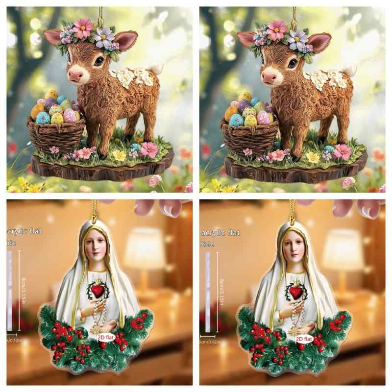 キーホルダー イースター かわいい ヤクモチーフ リース アクリル ストラップ バッグチャーム 車 アクセサリー ポップ ユニーク(x2)