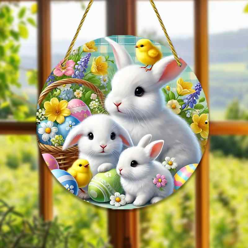 オーナメント イースター かわいい ウサギ サンキャッチャー アクリル カラフル ホワイト 円形 窓辺 玄関 吊り下げ ハンギング デコレーション インテリア 雑貨(x2)