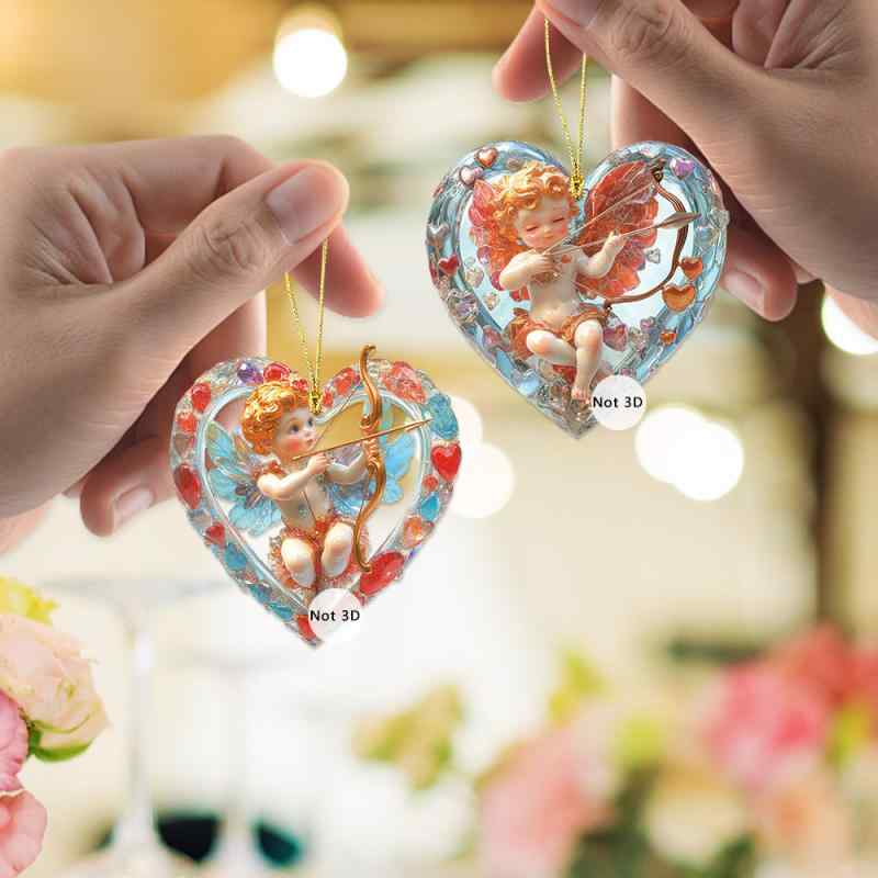 カーチャーム バレンタイン 天使 ハート アクリル キーホルダー 車内インテリア プレゼント ユニーク かわいい 軽量 プリント おしゃれ(x2)