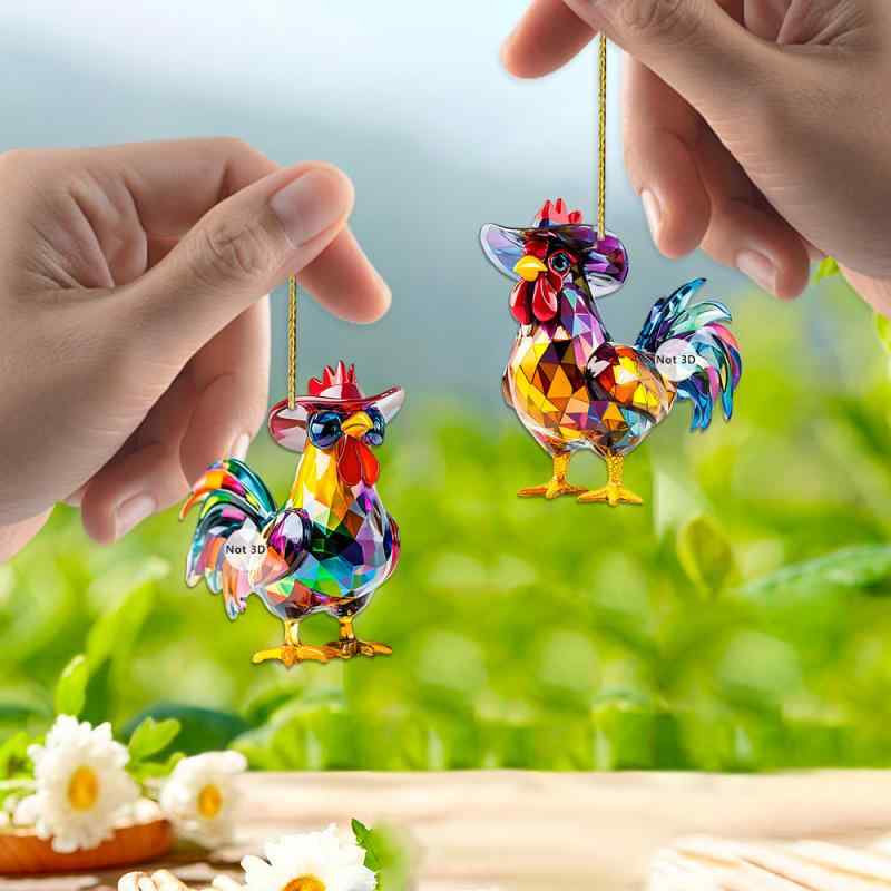 キーホルダー かわいい ニワトリ アクリル製 クリスタル ガラス調 2D 平面 キャラクター 車用 バッグチャーム 鍵飾り ストラップ ファッション小物 おしゃ...