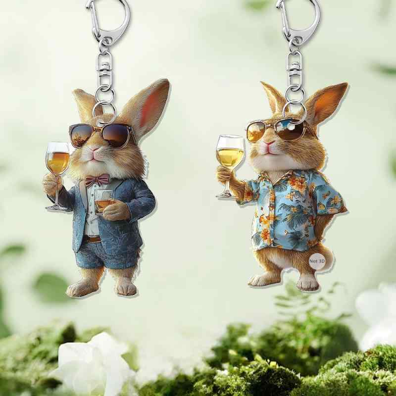 キーホルダー イースター うさぎ 乾杯 アクリル 車用 カーアクセサリー バッグチャーム スイートクール 個性的 翼 羽 動物モチーフ かわいい 装飾(x2)