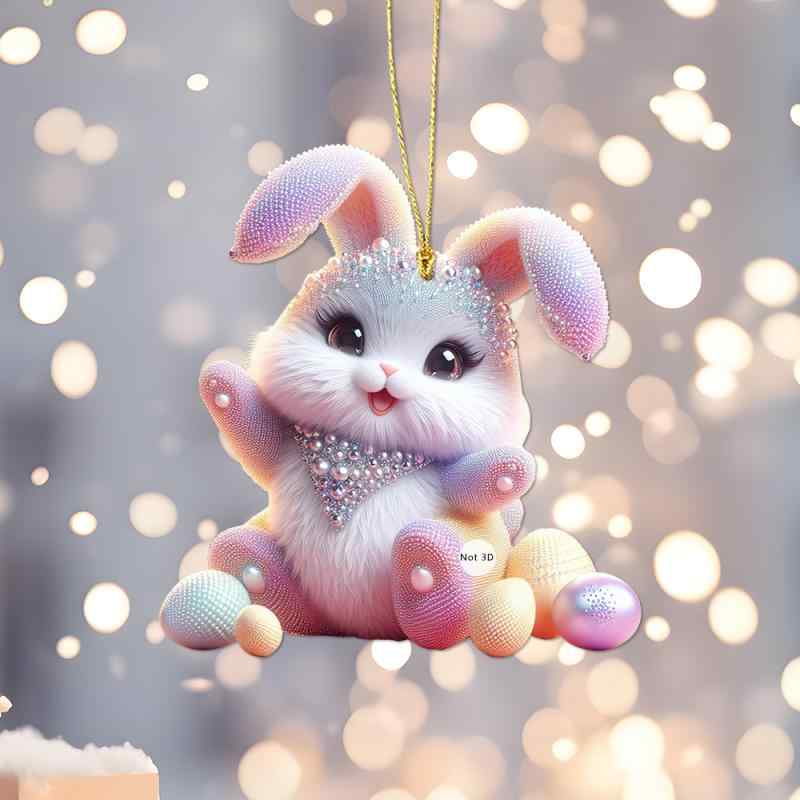 キーホルダー イースター うさぎ 短耳 アクリル チャーム 車用 バッグ用 鞄 アクセサリー キーリング 個性的 かわいい 小動物モチーフ デコレーション(x2...