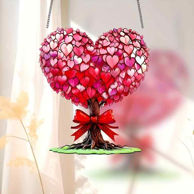 オーナメント 子供向け バレンタイン ハート型 アクリル製 ツリーモチーフ インテリア 吊り下げ飾り プレゼント イベント 雑貨 かわいい 軽量 おしゃれ クリア 透明感(x2)