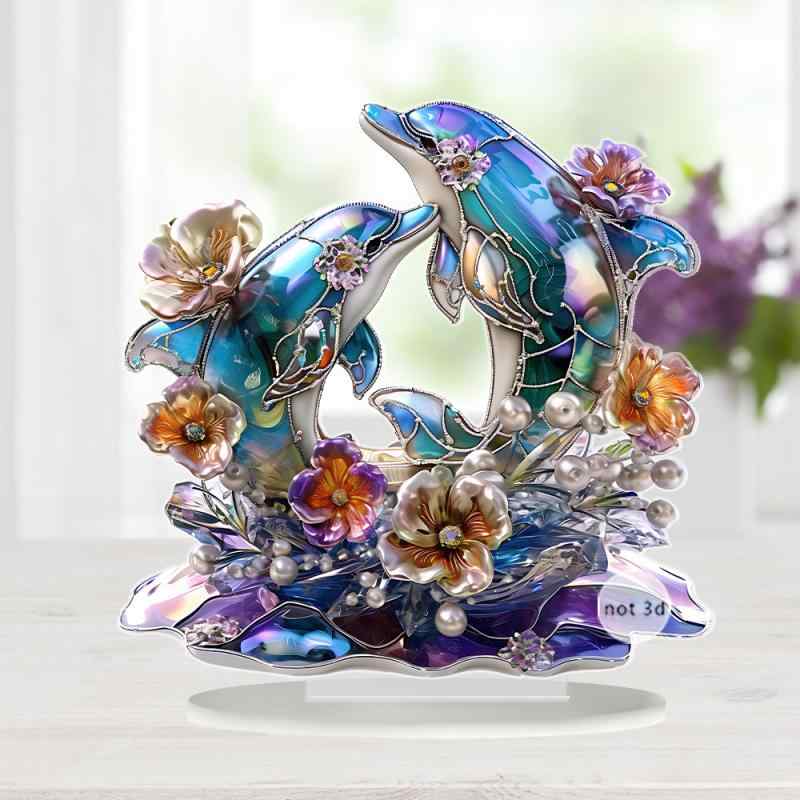 置物 アクリル 海底世界 イルカ 花 水中モチーフ マリンデザイン 動物 キャラクター かわいい おしゃれ..