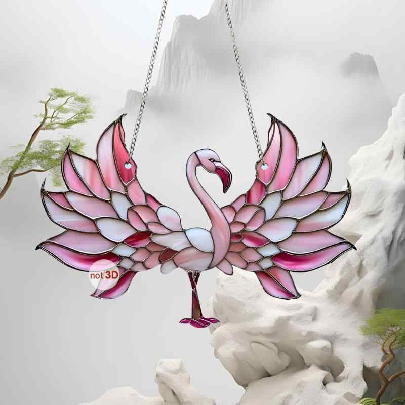 オーナメント 羽 広げた フラミンゴ アクリル製 ウォールデコ 壁掛け 飾り ドア 窓 背景 壁面 装飾 車内 かわいい 個性的 さわやか 南国風 鳥モチーフ インテリア雑貨(x2)