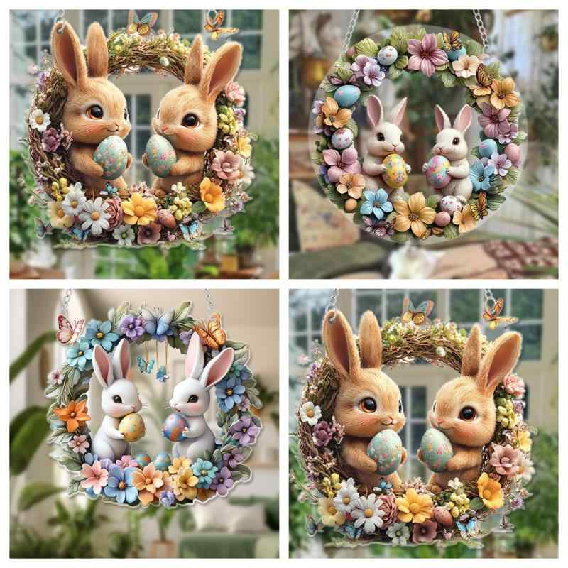 オーナメント イースター リース ブランコ うさぎ かわいい アクリル 窓 壁掛け 吊り下げ プレート ドアプレート ホームインテリア 玄関 リビング 部屋装飾 ナチュラル クラフト おしゃれ(x2)