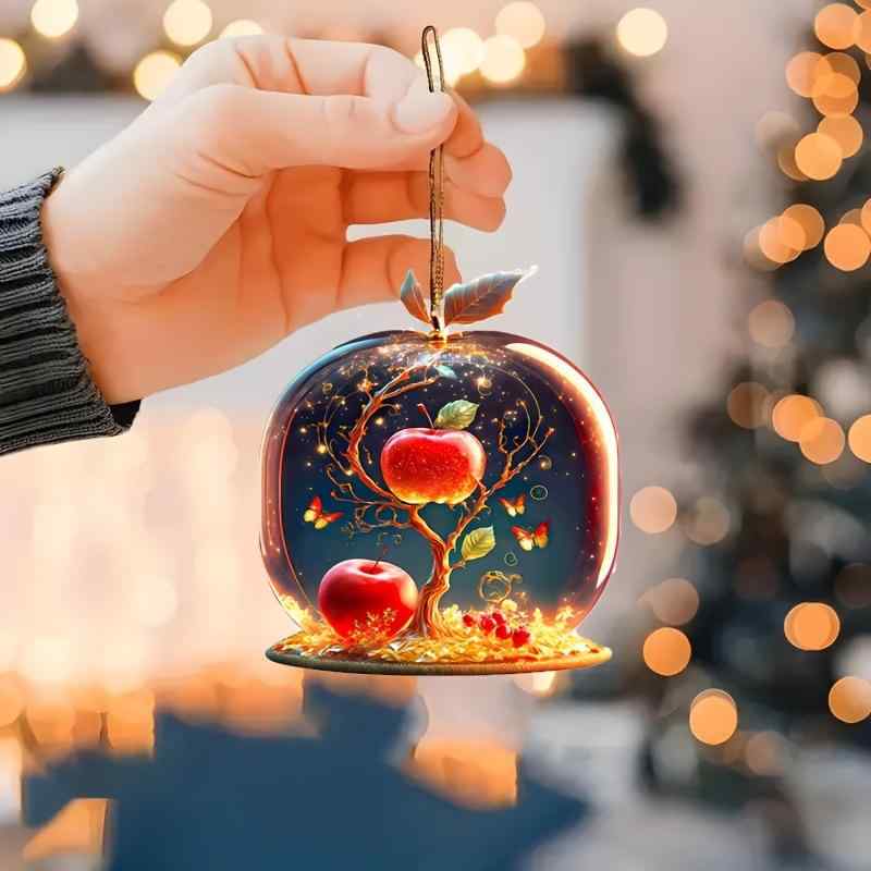 カーアクセサリー 車内装飾 2D 鏡面リンゴ アクリル素材 おしゃれ かわいい キーホルダー バッグチャー..