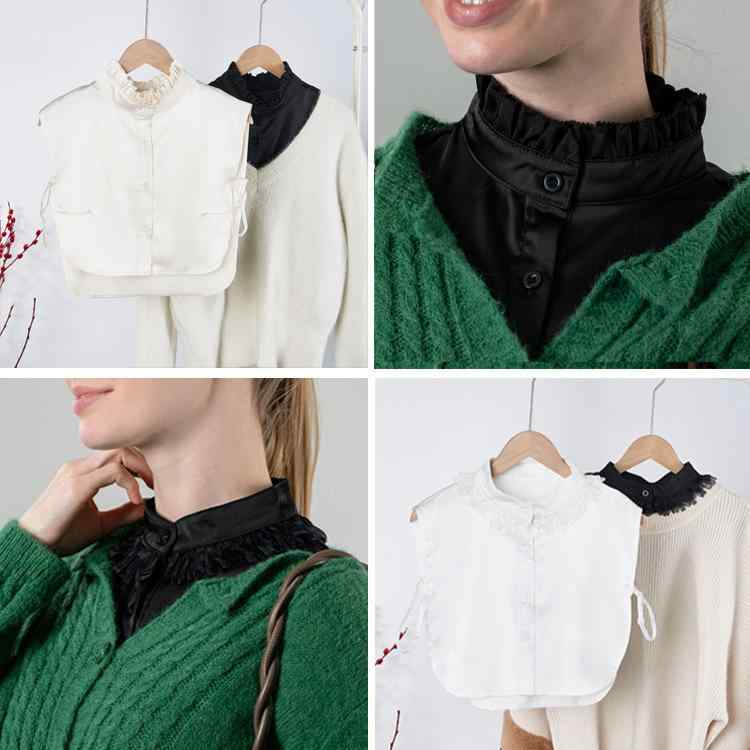 付け襟 レディース 女性用 スタンドカラー シャツ襟 重ね着 インナー シフォン レース 刺繍 花柄 韓国風 ファッション 上品 エレガント きれいめ 定番 春...