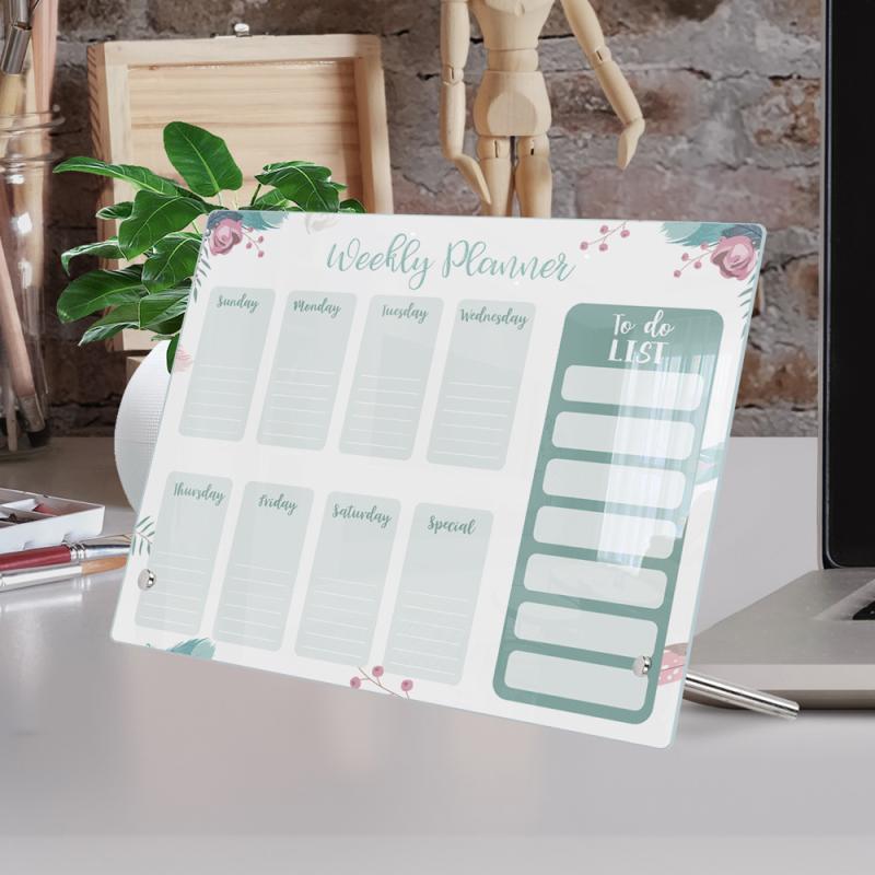 卓上ホワイトボード アクリル製 透明 消せる 週計画 予定管理 メモ メッセージ 筆記 備忘 展示 繰り返..