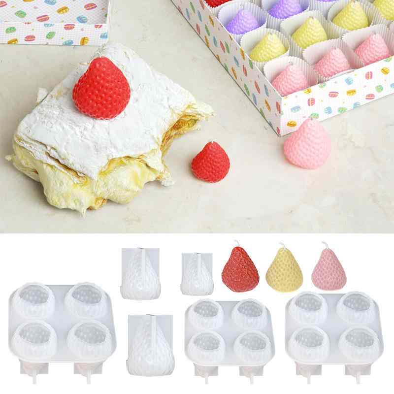 シリコンモールド DIY いちご ストロベリー フルーツ チョコレート お菓子作り 4連 アロマキャンドル ..