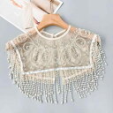 ベスト レディース ネオチャイニーズ レトロ チャイナドレス風 雲肩 パール フリンジ ビーズ飾り 付け襟 ショール 凝った装飾 花柄 ポリエステル 普段使い ...