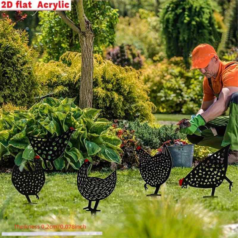 ガーデンピック リアルな 斑点 めんどり 鶏 2D アクリル製 屋外 庭 芝生 ガーデニング デコレーション ..