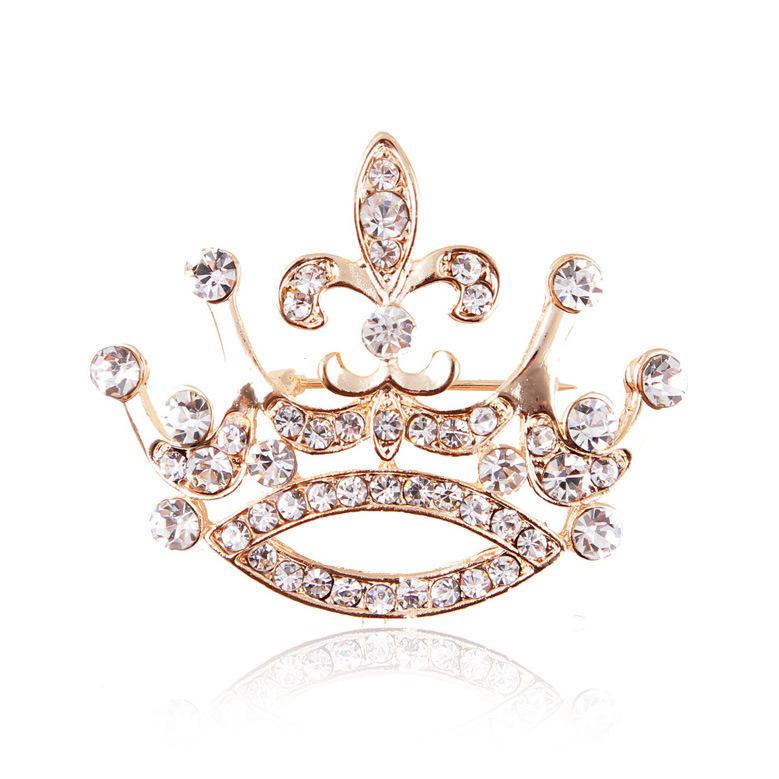 ブローチ 男女兼用 韓国ファッション エレガント 上品 ラインストーン クラウン 王冠 レトロ アンティーク調 合金製 電気メッキ加工 2W..