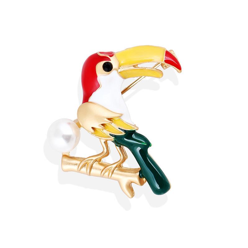 ブローチ レディース エナメル ラインストーン パール 合金 啄木鳥モチーフ 長いくちばし 鳥 かわいい おしゃれ 韓国風 フォーマル カジュアル パーティー 結婚式 入学式 卒業式 電気メッキ加工 ファッション小物 アクセサリー