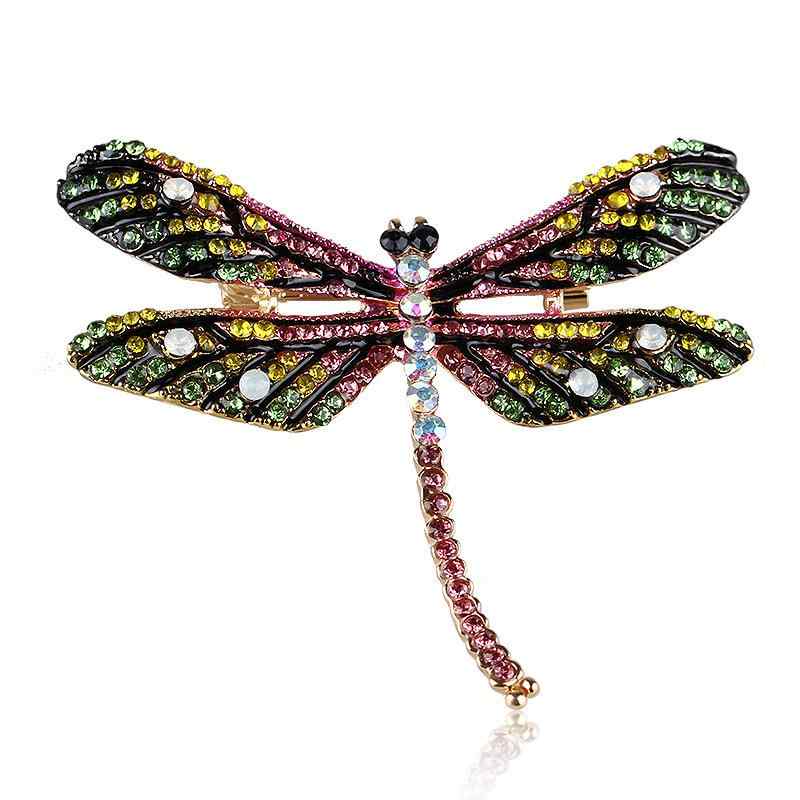 ブローチ 男女兼用 カラフルジルコニア マルチカラー レトロ アンティーク エナメル加工 トンボ 昆虫モ..