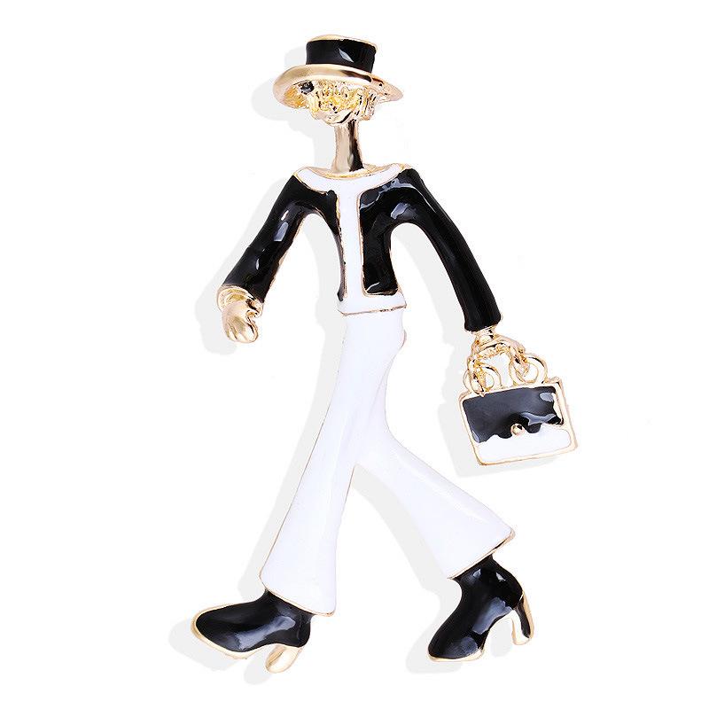 楽天way-ugoブローチ レディース モダンガール ウォーキングガール ハンドバッグ エナメル画 赤色 モノトーン 合金製 ピンバッジ おしゃれ アクセサリー プレゼント ファッション小物 帽子 バッグチャーム