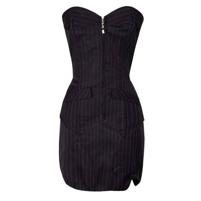 セットアップ レディース Vネック ジップ ストライプ ビスチェ ボディシェイパー バストアップ スタイ..