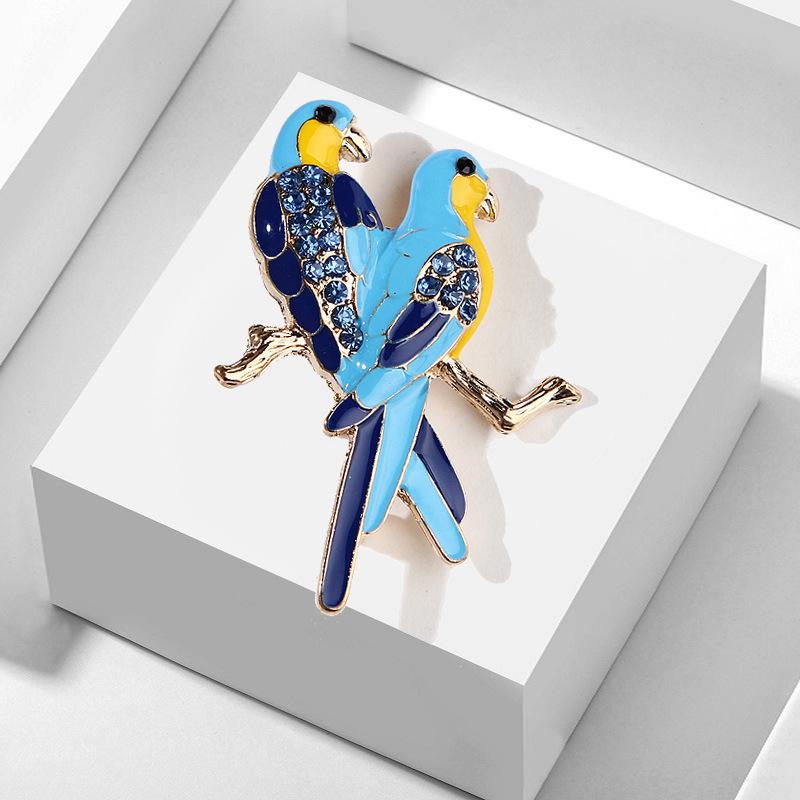 ブローチ 男女兼用 韓国風 ファッション おしゃれ かわいい ツインバード ブルー系 小鳥デザイン エナ..