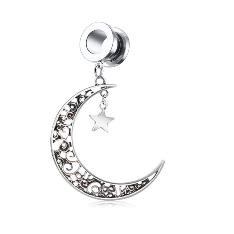 ボディピアス 拡張器 サージカルステンレス製 個性的デザイン トンネル型 滑車 星 月 モチーフ 揺れる..