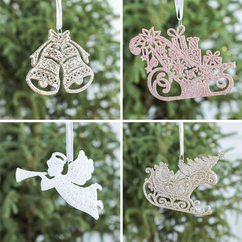 クリスマスオーナメント プラスチック製 グリッター ラメ キラキラ ミニ天使 ツリー ベル ソリ クリスマスソックス 吊り下げ飾り セット ホワイト ピンク シャンパンゴールド デコレーション