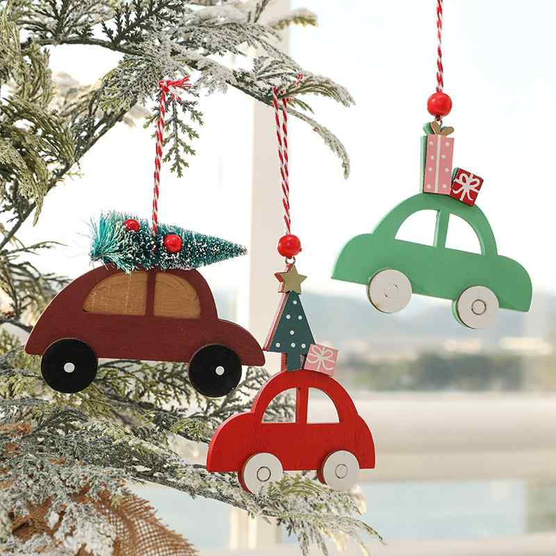 クリスマスオーナメント 木製 トナカイ ミニツリー 車用 吊り下げ飾り カーアクセサリー おしゃれ かわいい ナチュラル 北欧風 インテリア デコレーション