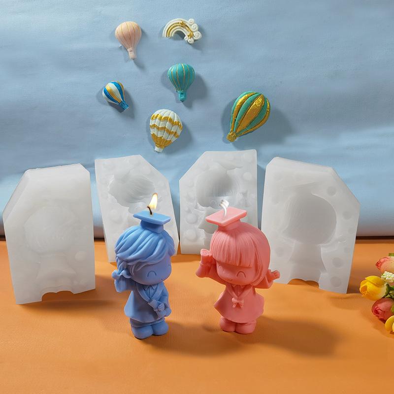 シリコンモールド 卒業式 ドール 学士服 男の子 女の子 DIY 手作り アロマキャンドル チョコレート レジン 石鹸 キャラクター かわいい 飾り