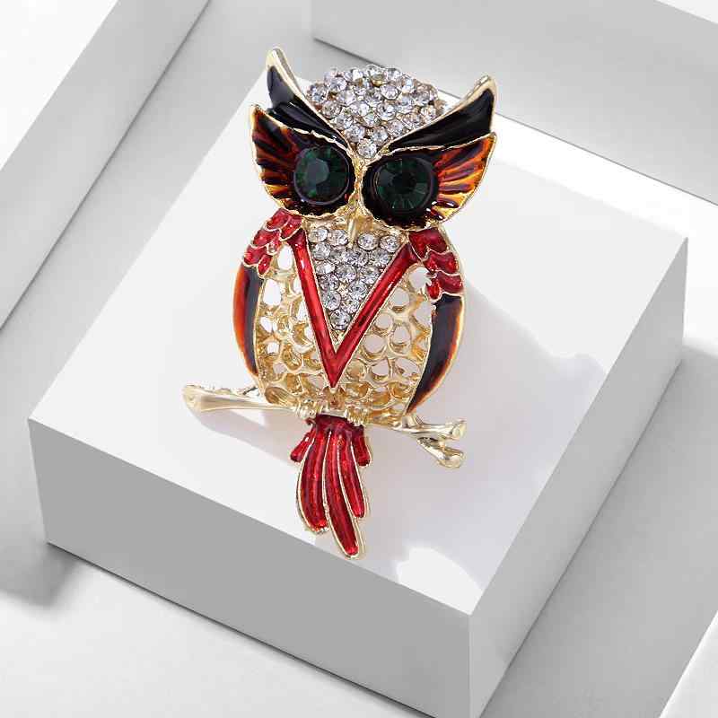 ブローチ 男女兼用 欧米風 おしゃれ 個性的 フクロウ アニマルモチーフ 合金製 ジルコニア エナメル 電..