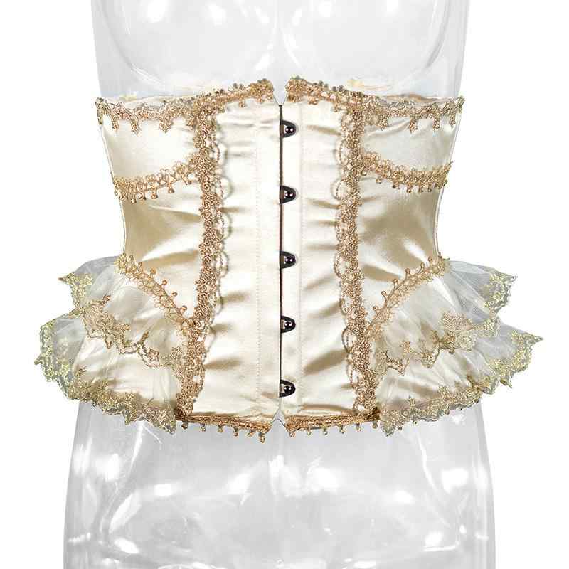 コルセット レディース ロリータ 軽量 高級感 精巧な装飾 レース フリル ゴールド系 ウエスト補正 シェ..