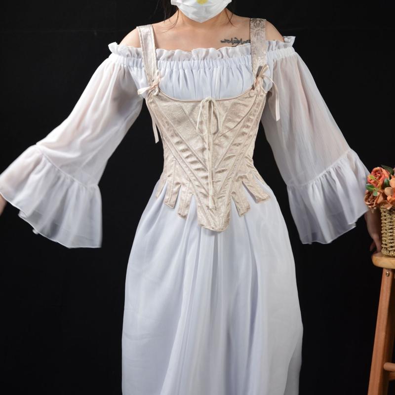 コルセット レディース 無地 フィッシュボーン ハーフカップ バックリボン ビスチェ ポリエステル 補正..